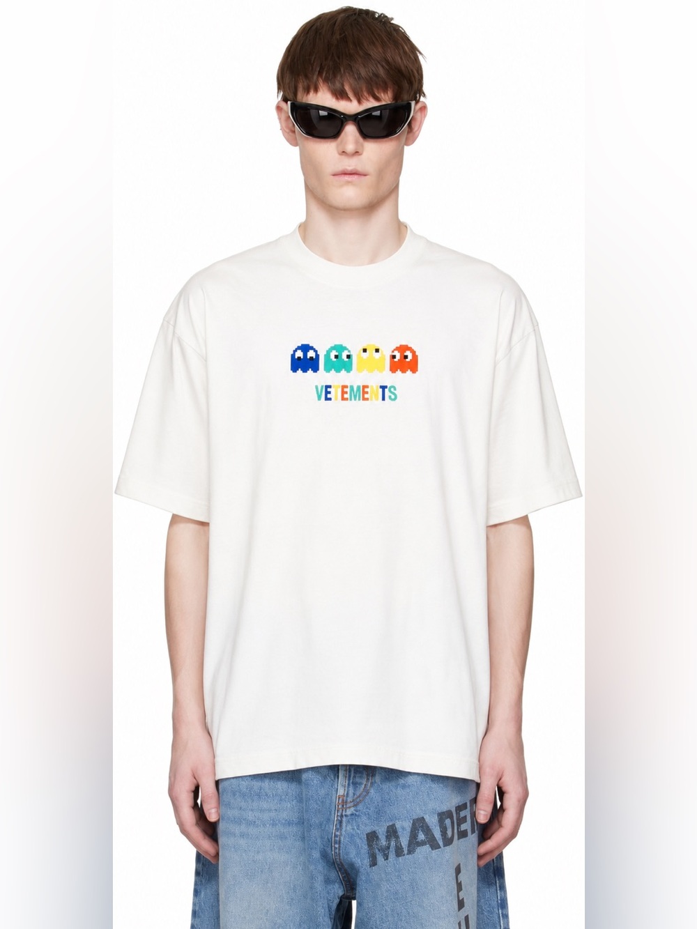 RARE Vetements Pac-Man Oversized Embroidered Cotton White crew T-Shirt Men’s Lg